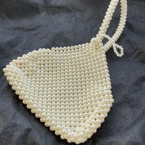 Cream Beaded Clutch with Elegant Pearlescent Finish